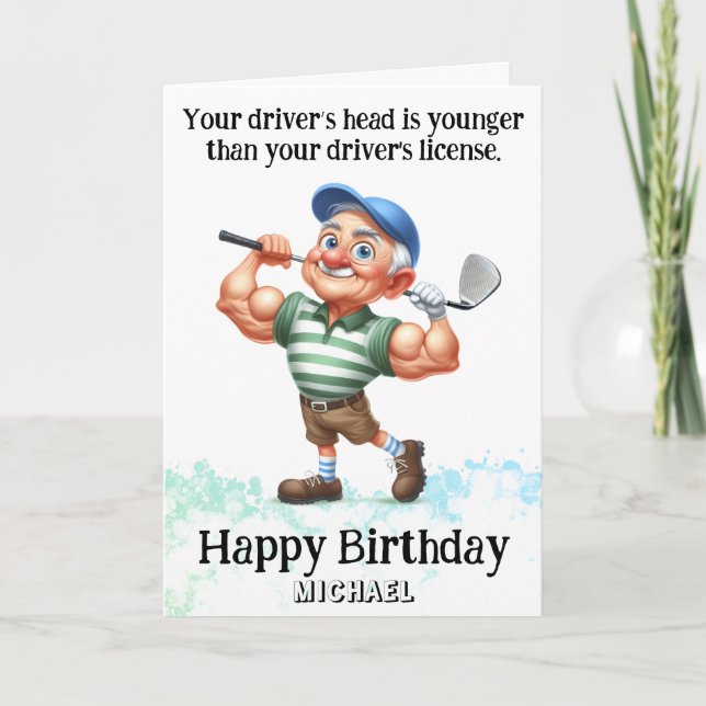 *~* Funny AP94 Older Golfer Man Birthday Card Tack Kort (Framsida)