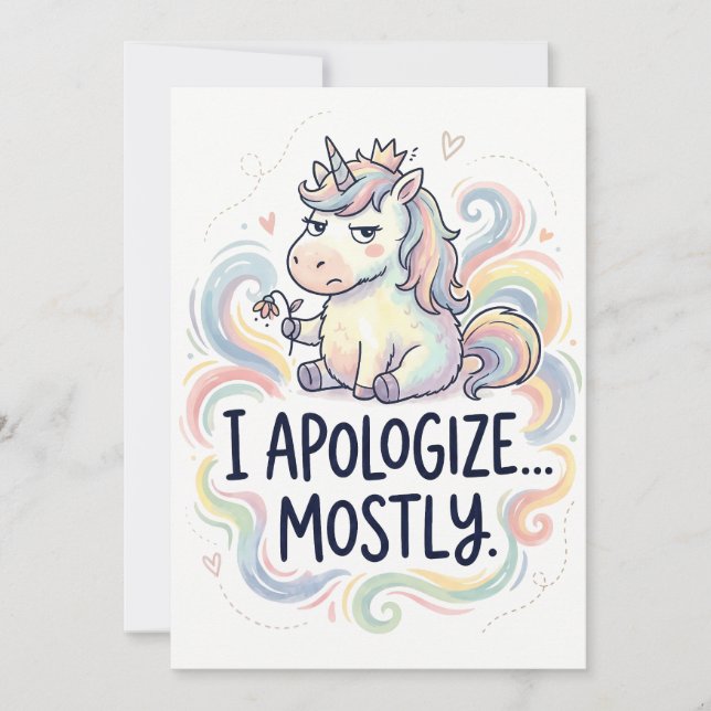 Funny Apology Card - Cute Unicorn “I Apologize… Julkort (Framsida)