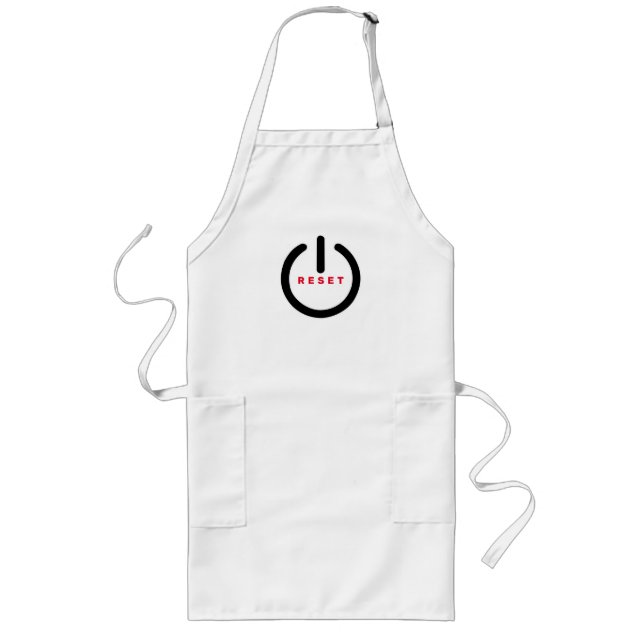 Funny Apron med återställningsknapp Långt Förkläde (Framsidan)