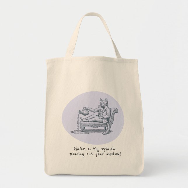 Funny Aquarius Zodiac Cat Tote Bag Tygkasse (Framsidan)