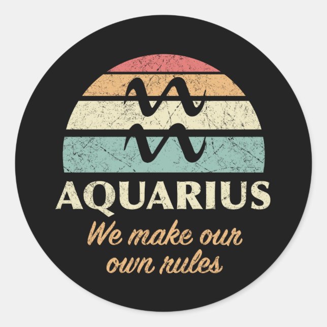 Funny Aquarius Zodiac Regler Runt Klistermärke (Framsida)