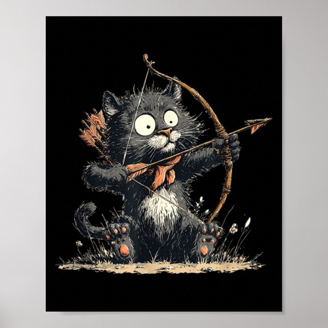 Funny Archer Cat With Bow And Arrow Graphic Costum Poster (Framsidan)