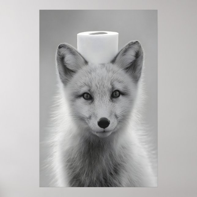 Funny Arctic Fox Bathroom Print, Toilet Paper on Poster (Framsidan)
