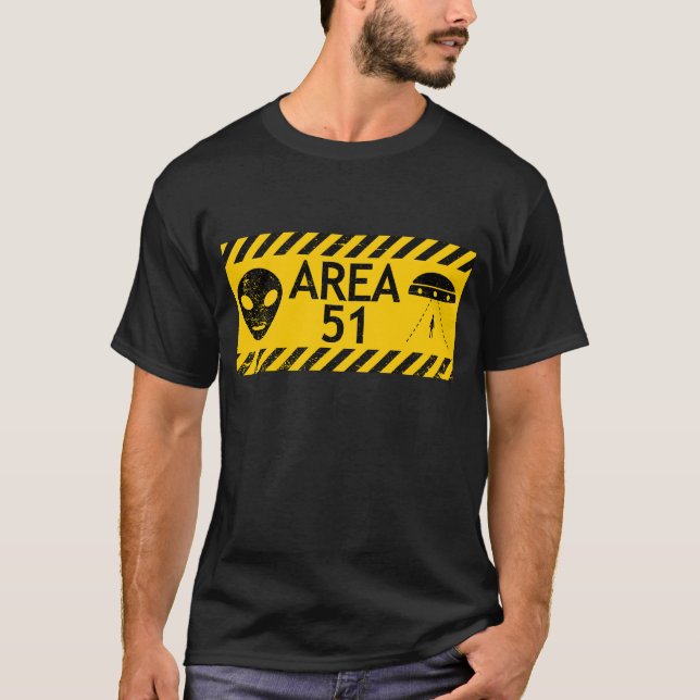 Funny Area 51 Alien Warning Sign Design Humor Tee  (Framsida)