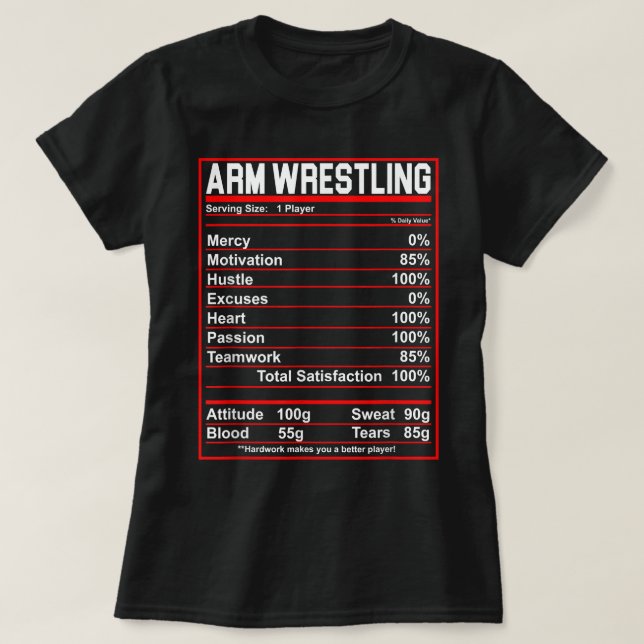 Funny Arm Wrestling Nutrition Facts Arm Wrestler T Shirt (Design framsida)