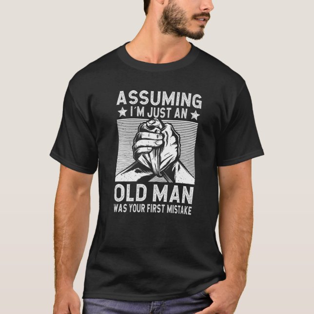 Funny Arm wrestling old man arm wrestler Premium T Shirt (Framsida)
