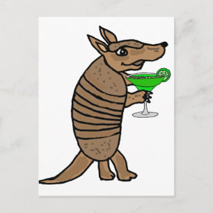 Funny Armadillo Drinking Margarita Art Vykort