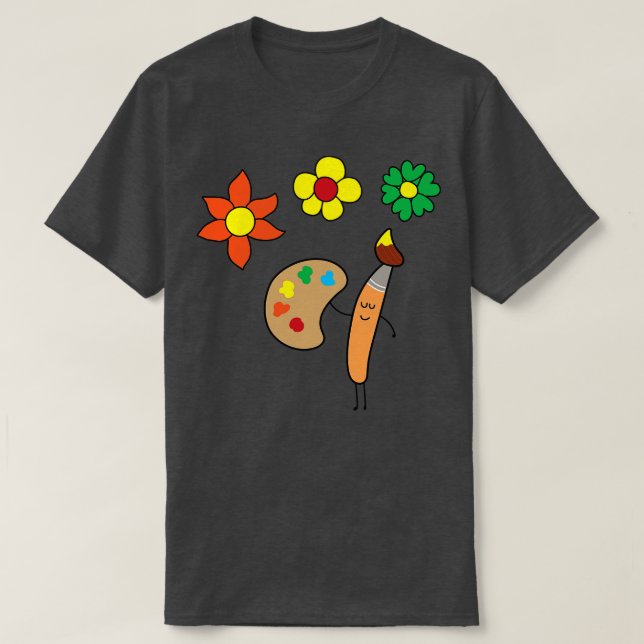 Funny Art Brush Teckning Flowers T Shirt (Design framsida)