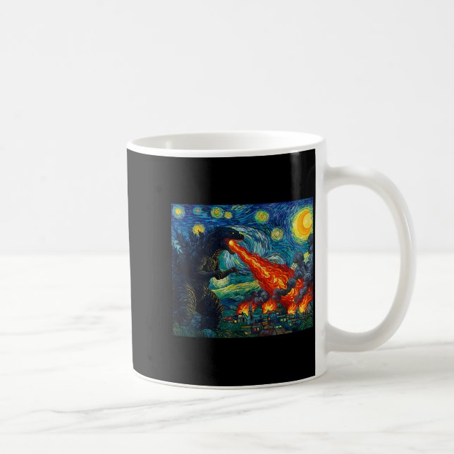 Funny Art Japanese Monster Kaiju In Van Gogh Starr Kaffemugg (Höger)