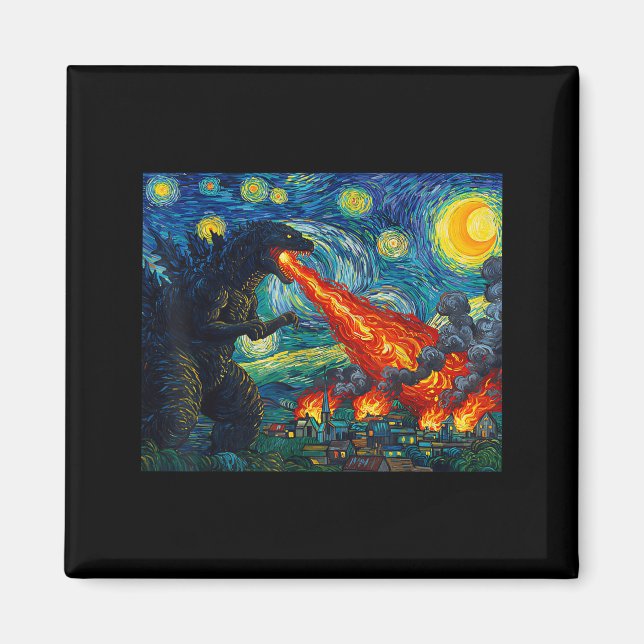 Funny Art Japanese Monster Kaiju In Van Gogh Starr Magnet (Framsidan)
