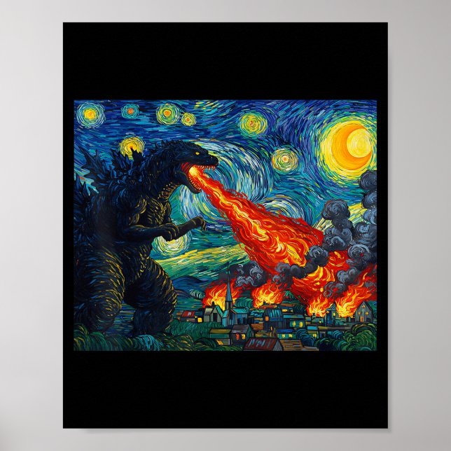Funny Art Japanese Monster Kaiju In Van Gogh Starr Poster (Framsidan)