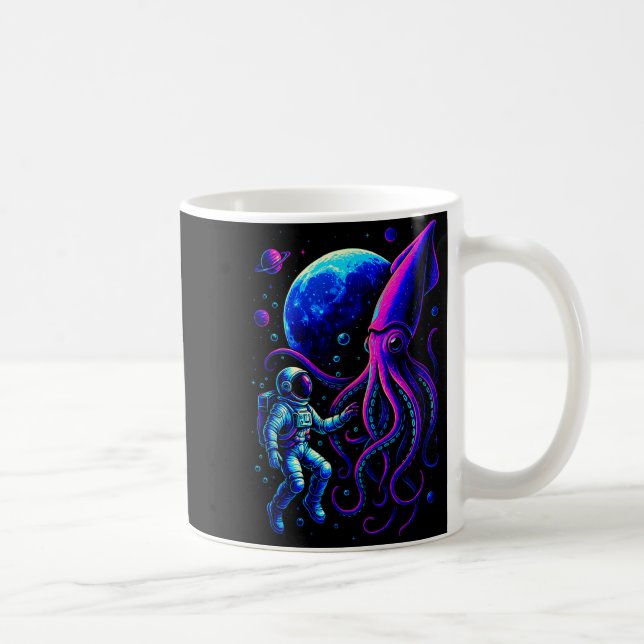 Funny Astronaut And Squid In Underwater Space With Kaffemugg (Höger)