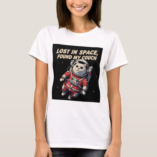 Funny Astronaut Cat T-Shirt: Lost in Space, Pet T Shirt (Framsida)