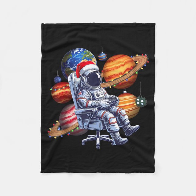 Funny Astronaut Christmas Space Lights Santa Hat P Fleecefilt (Framsidan)