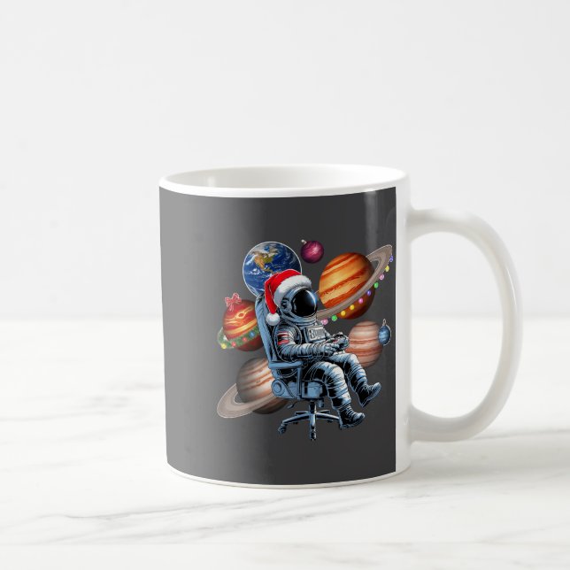 Funny Astronaut Christmas Space Lights Santa Hat P Kaffemugg (Höger)