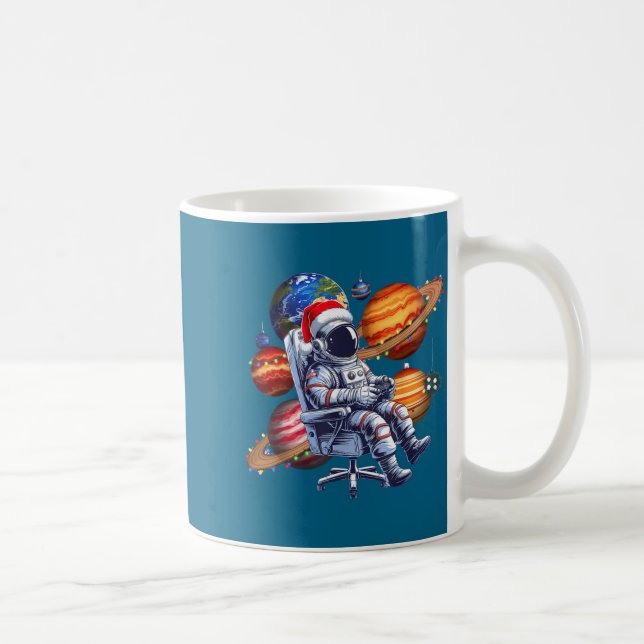 Funny Astronaut Christmas Space Lights Santa Hat P Kaffemugg (Höger)