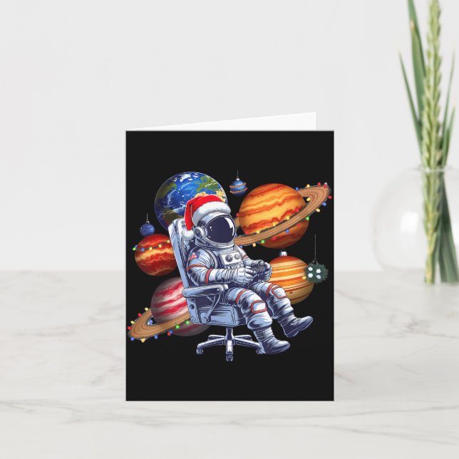 Funny Astronaut Christmas Space Lights Santa Hat P Kort (Framsida)