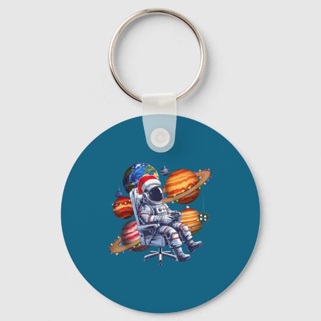 Funny Astronaut Christmas Space Lights Santa Hat P Nyckelring (Framsida)
