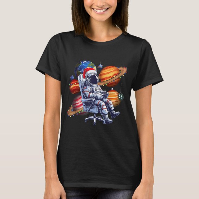 Funny Astronaut Christmas Space Lights Santa Hat P T Shirt (Framsida)
