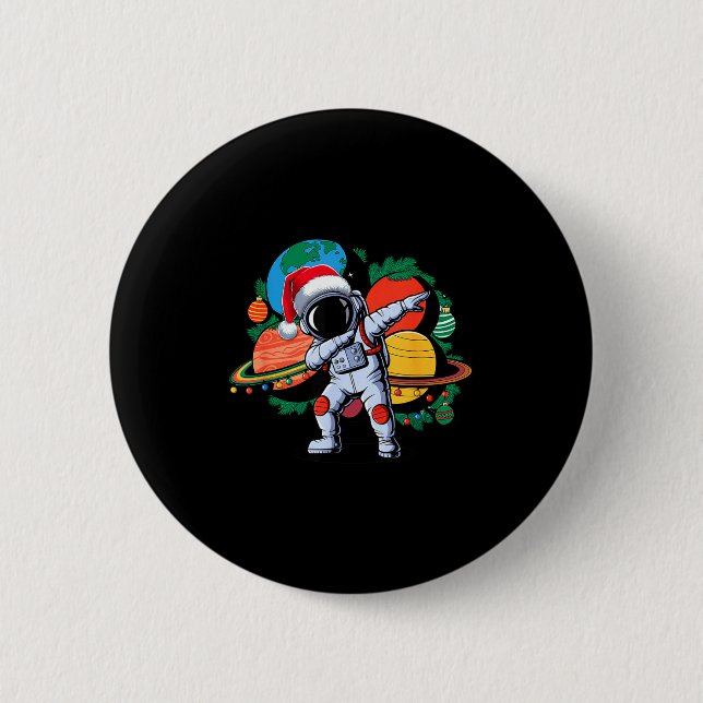 Funny Astronaut Christmas Space Planets Santa Hat  Knapp (Framsida)