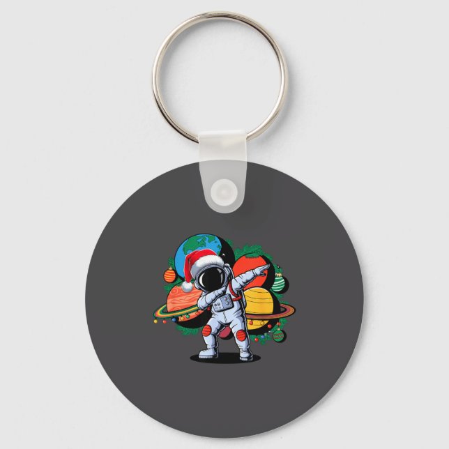 Funny Astronaut Christmas Space Planets Santa Hat  Nyckelring (Framsida)