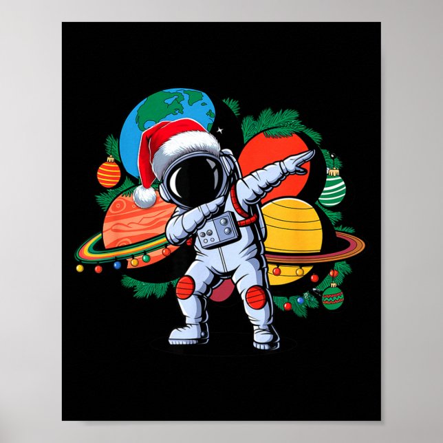 Funny Astronaut Christmas Space Planets Santa Hat  Poster (Framsidan)