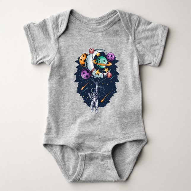 Funny Astronaut Holding a Balloon Planets Baby T Shirt (Framsida)