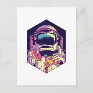 Funny Astronaut PIZZA Tecknad Graphic Space Geek Vykort
