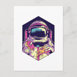 Funny Astronaut PIZZA Tecknad Graphic Space Geek Vykort