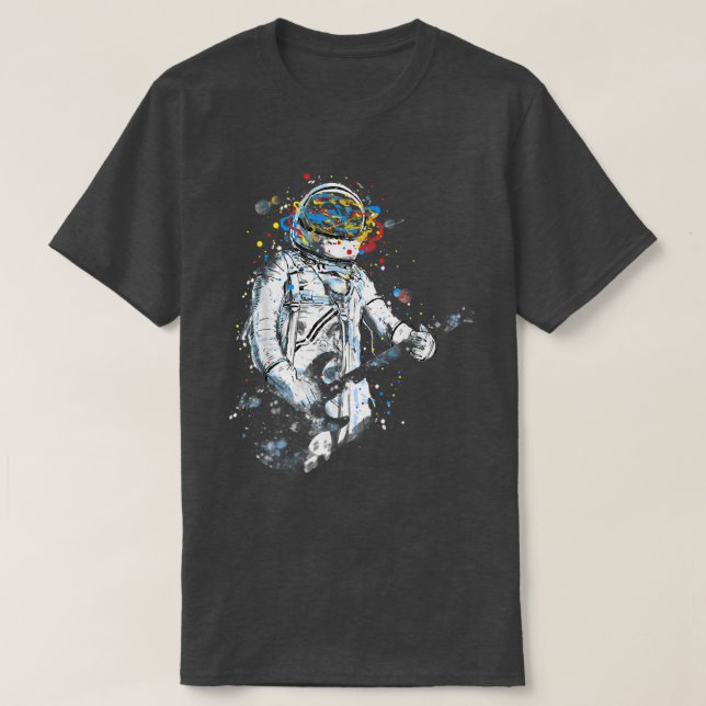 Funny Astronaut Playing Bass Guitar At Space Astro T Shirt (Design framsida)