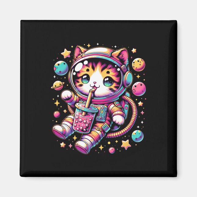 Funny Astronaut Space Kawaii Boba Tea Cat Magnet (Framsidan)