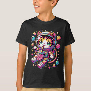 Funny Astronaut Space Kawaii Boba Tea Cat T Shirt