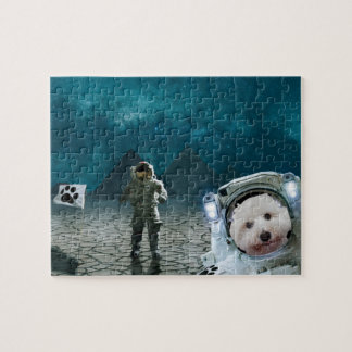 Funny Astronaut Space Maltese Hund Jigszle Puzzle Pussel