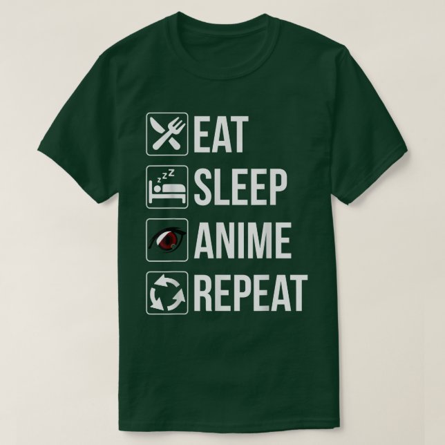 Funny Ät viloläge Anime Repetera T Shirt (Design framsida)