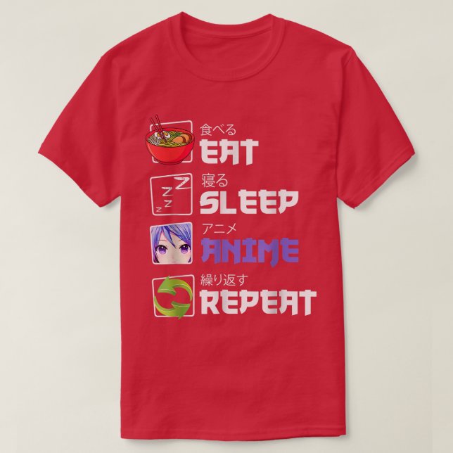 Funny Ät viloläge Anime Upprepa Anime Japan Manga T Shirt (Design framsida)