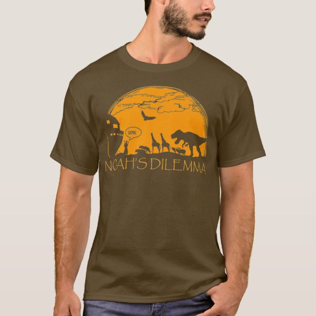 Funny Atheist - Noahs Dilemma T-Rex Tee Shirt (Framsida)