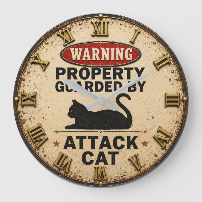 Funny Attack Cat  Stor Klocka (Framsida)