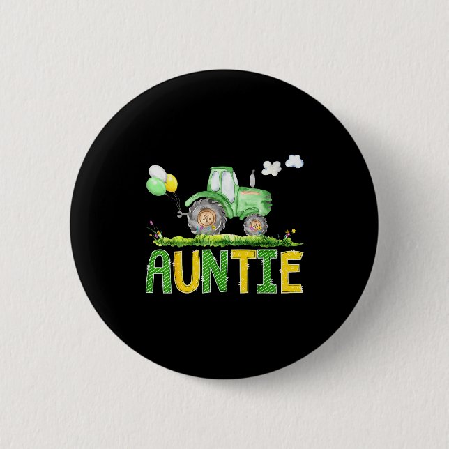 Funny Auntie Birthday Boy Tractor Farm Truck Match Knapp (Framsida)