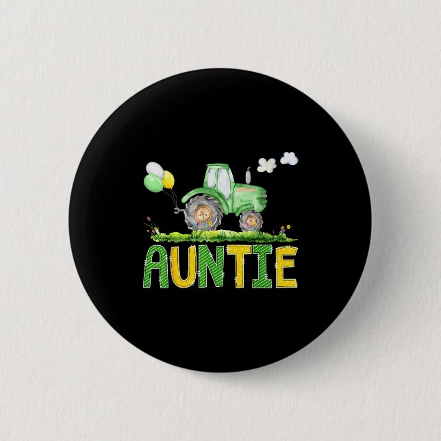 Funny Auntie Birthday Boy Tractor Farm Truck Match Knapp (Framsida)
