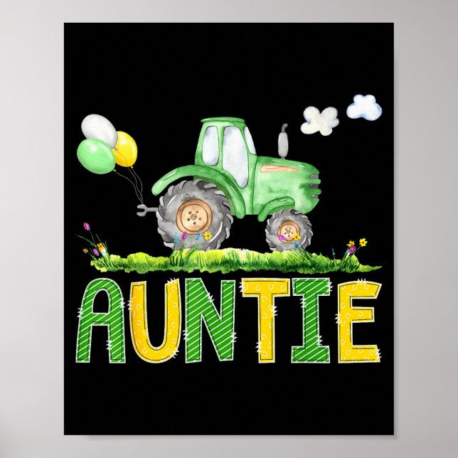 Funny Auntie Birthday Boy Tractor Farm Truck Match Poster (Framsidan)