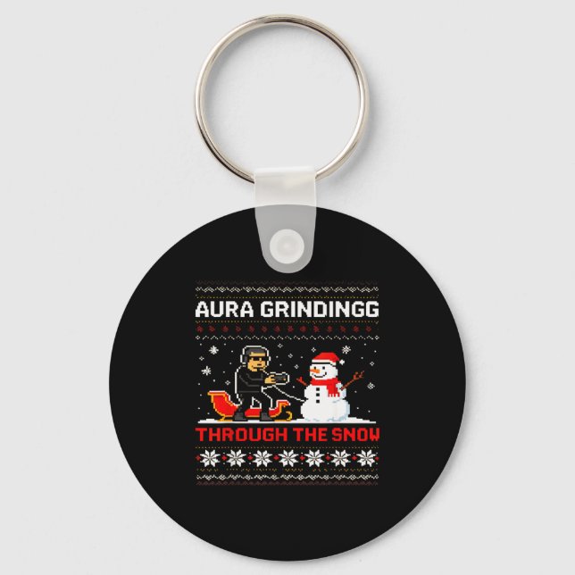 Funny Aura Grinding Christmas Meme Winter Gamer  Nyckelring (Framsida)