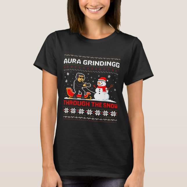 Funny Aura Grinding Christmas Meme Winter Gamer  T Shirt (Framsida)