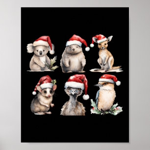 Funny Aussie Animals jul Santa Australian An Poster