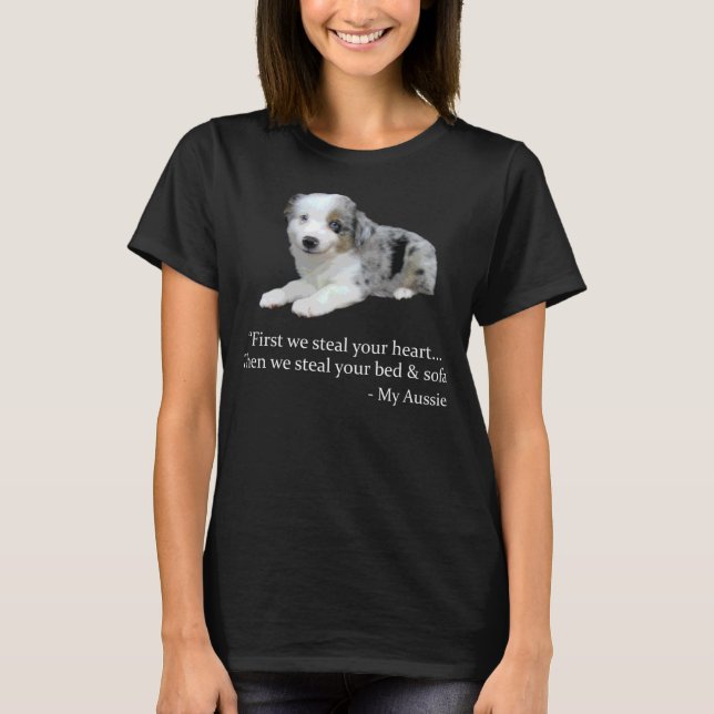 Funny Aussie Graphic - Blue Merle Australian Sheph T Shirt (Framsida)