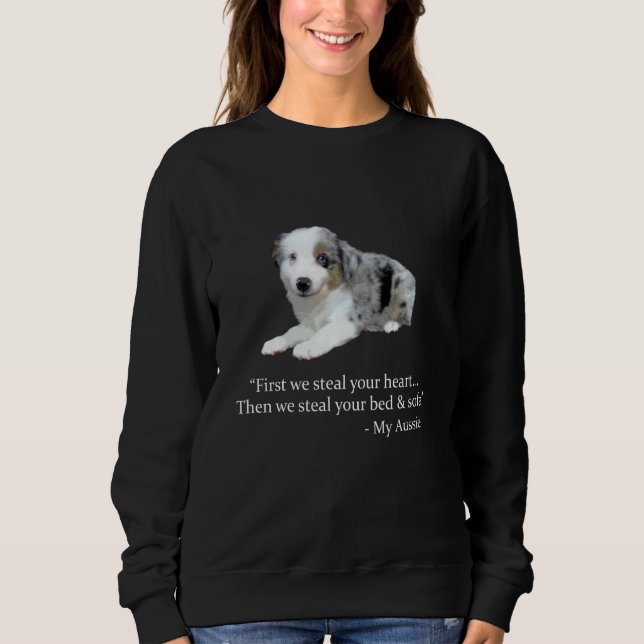 Funny Aussie Graphic Blue Merle Australian Shephe T Shirt (Framsida)