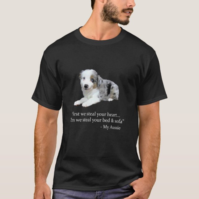 Funny Aussie Graphic Blue Merle Australian Shephe T Shirt (Framsida)