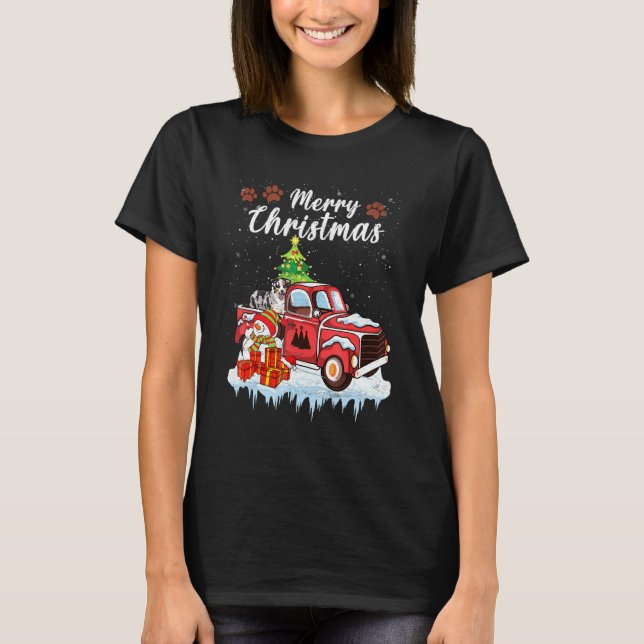 Funny Aussie Hund Red Lastbil jul Snö Julafton Tre T Shirt (Framsida)
