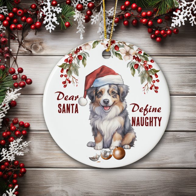 Funny Australian shepherd Define Naughty jul Julgransprydnad Keramik (Skapare uppladdad)