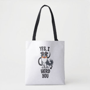 Funny Australian shepherd Mamma presenterar Aussie Tygkasse