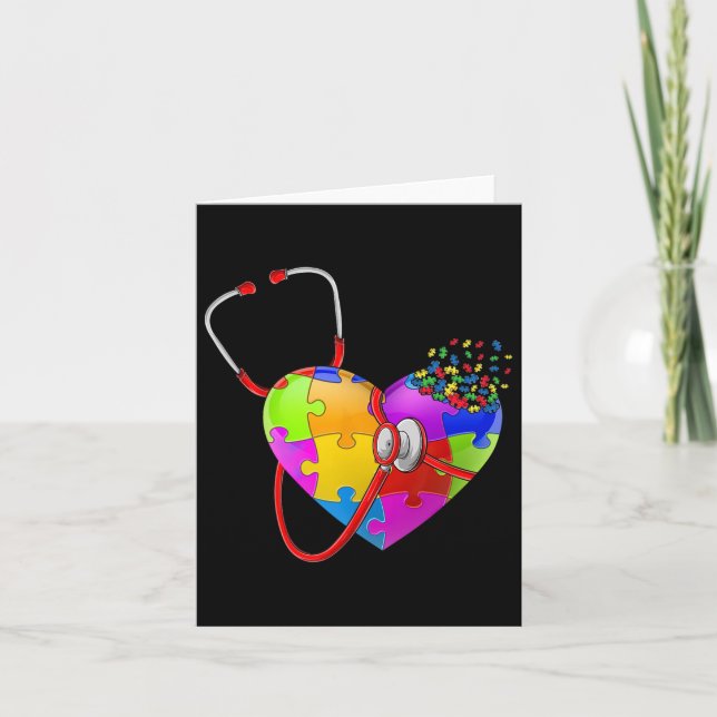 Funny Autism Awareness Nurse Autism Puzzle Stethos Kort (Framsida)